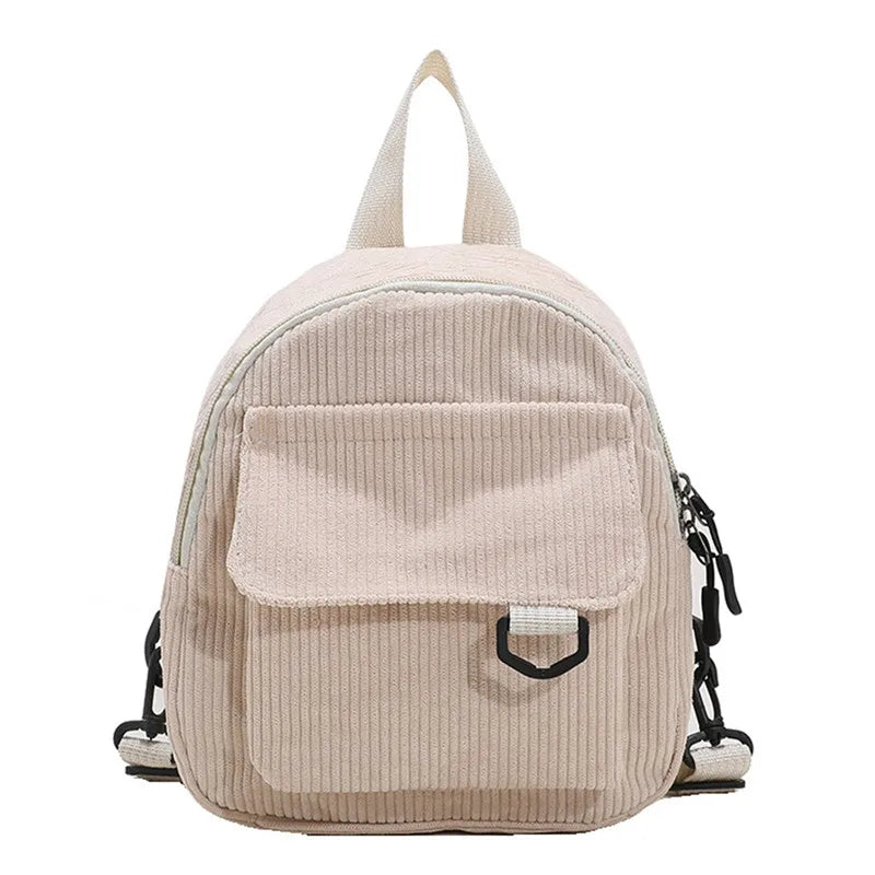 Women's Embroidered Mini Corduroy Backpack - Compact Travel Bag