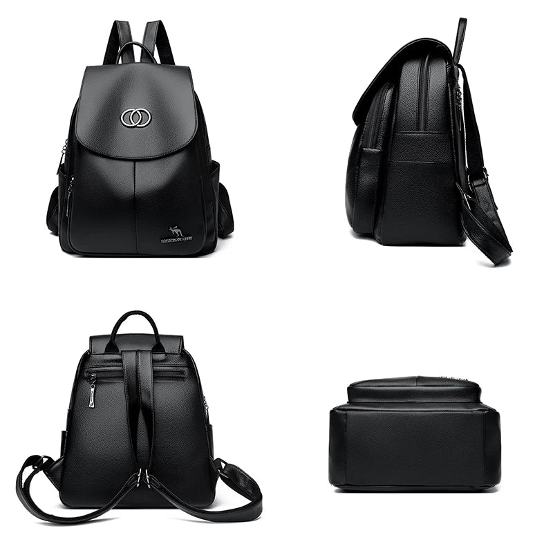 Women’s Leather Backpack – Large Capacity Fashion Travel Bag
