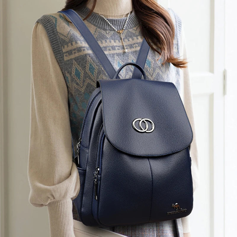 Women’s Leather Backpack – Large Capacity Fashion Travel Bag