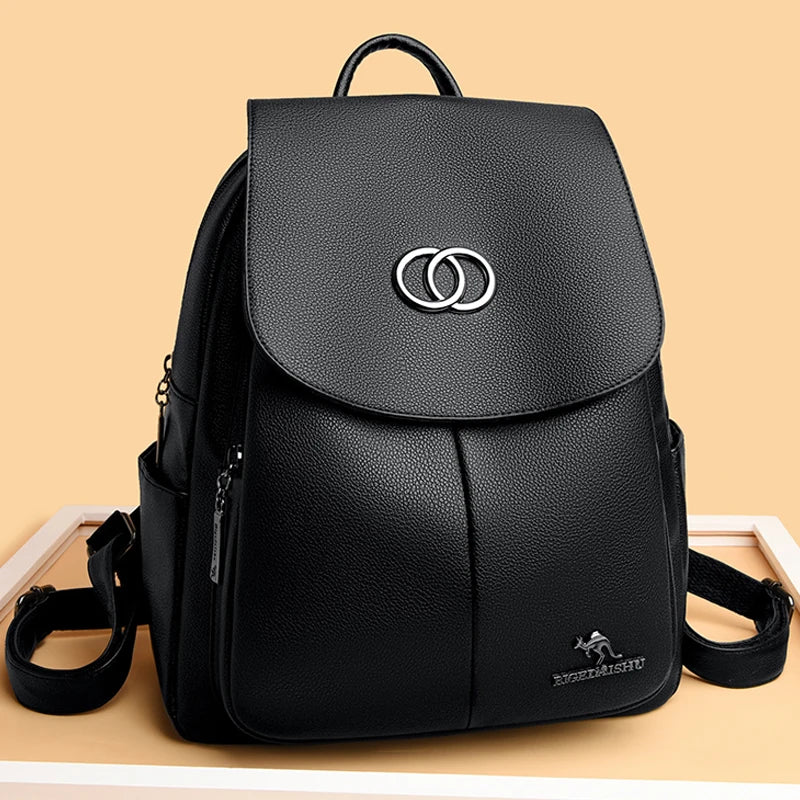 Women’s Leather Backpack – Large Capacity Fashion Travel Bag