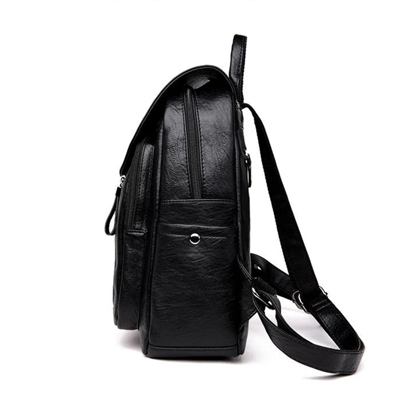 Women’s PU Leather Backpack – Large Capacity Travel & School Bag