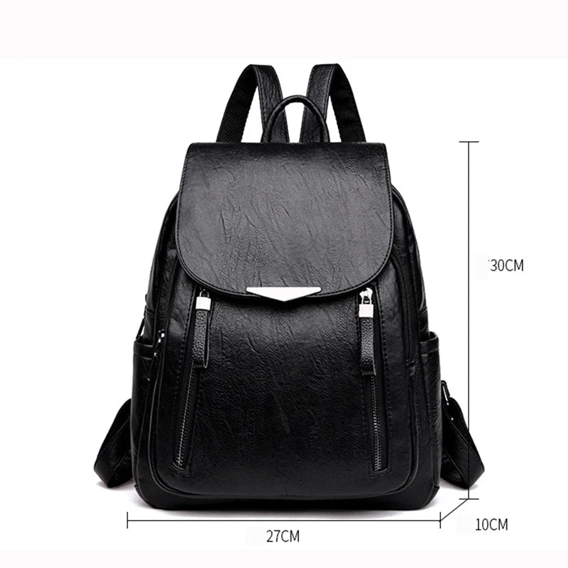 Women’s PU Leather Backpack – Large Capacity Travel & School Bag