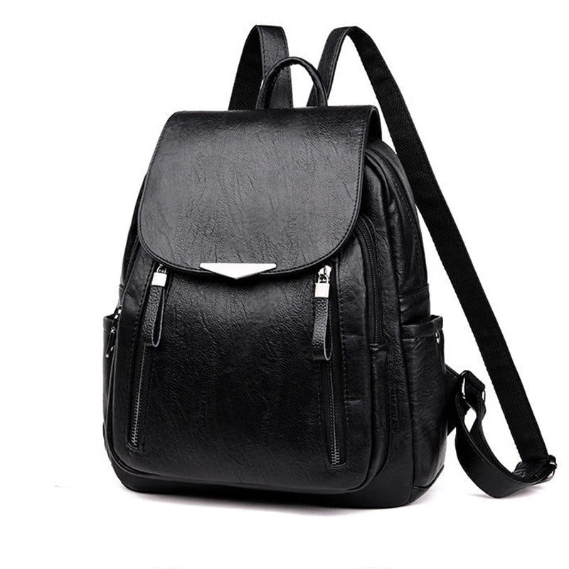 Women’s PU Leather Backpack – Large Capacity Travel & School Bag