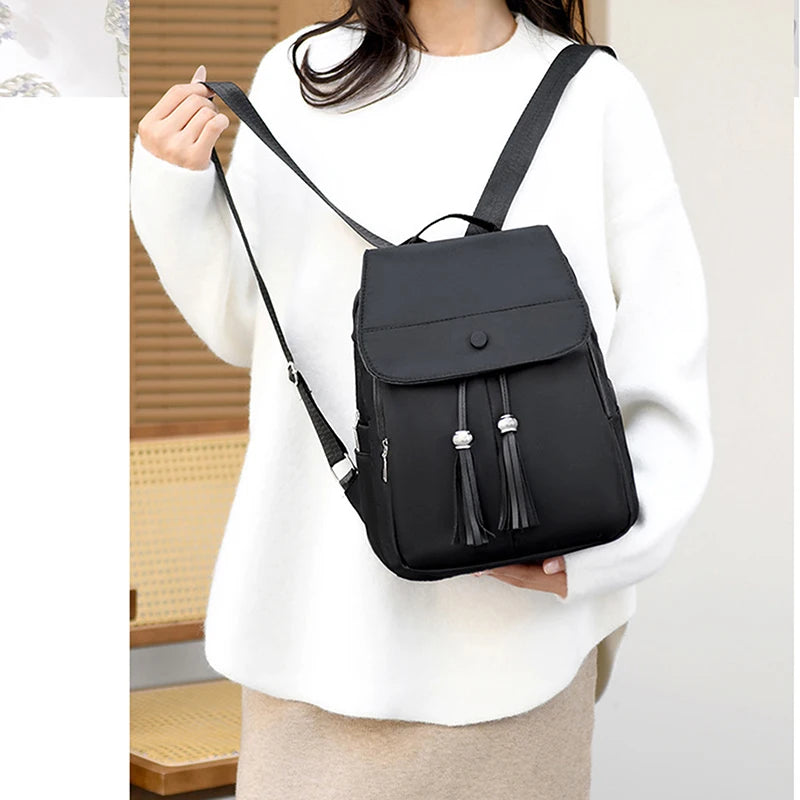 Women's Vintage Mini Backpack - Solid Color Travel Shoulder Bag