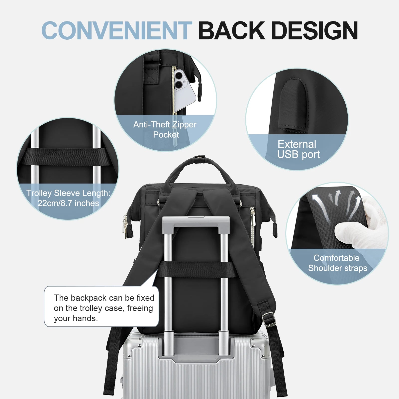 Women's Water-Resistant Laptop Backpack with USB Charging Port