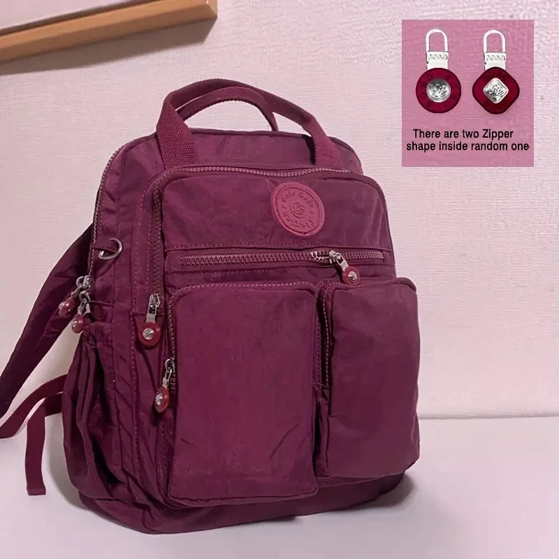 Women's Waterproof Nylon Travel Backpack - Multi-Pocket Laptop Bag
