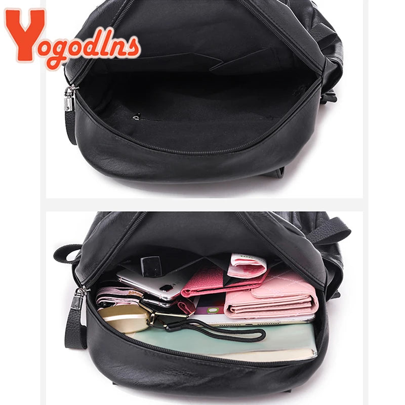 Yogodlns Women’s PU Leather Backpack – Large Capacity Double Zipper Travel Bag