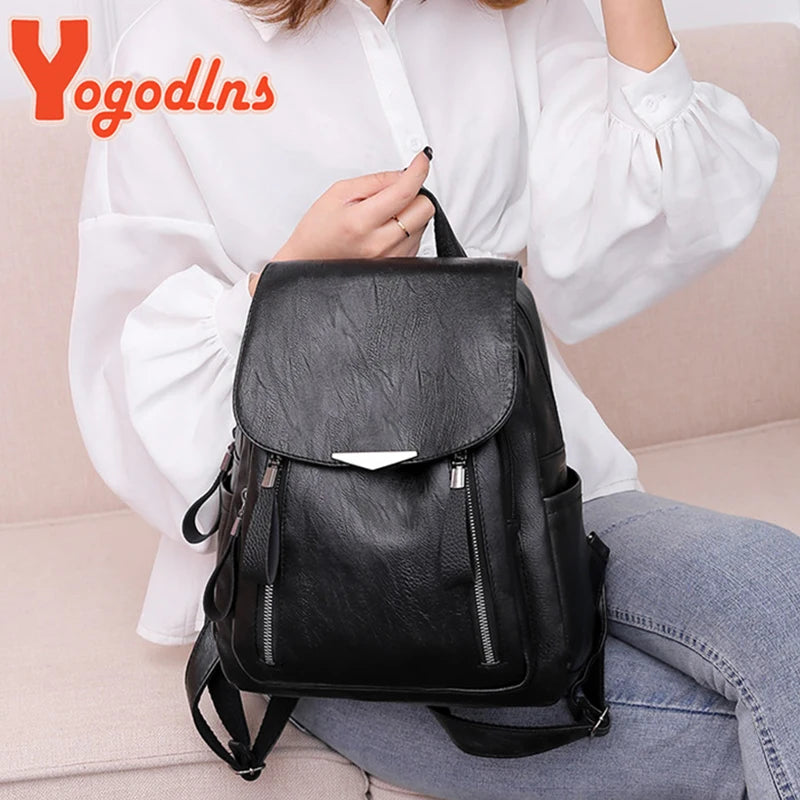 Yogodlns Women’s PU Leather Backpack – Large Capacity Double Zipper Travel Bag